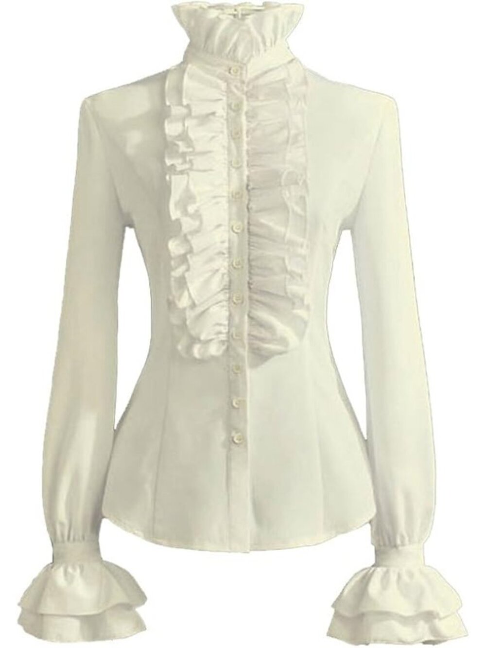 Women's Victorian Blouse Retro Stand-Up Collar Lotus Ruffle Long Sleeve Tops